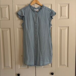 Dear John Light Blue Ruffled Neck Chambray Top